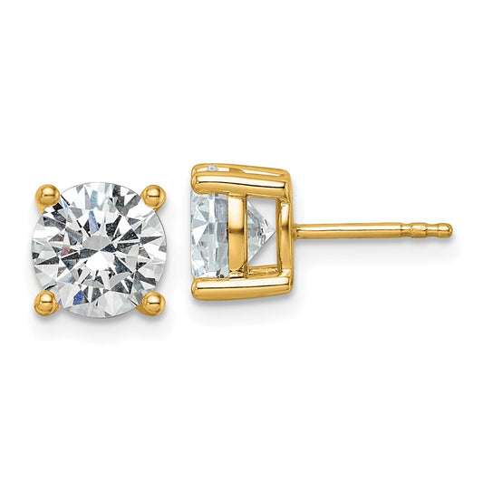 14k Yellow Gold White 4 Ct. Lab Grown Diamond VS+ F+ Round Four Prong Stud Post Earrings