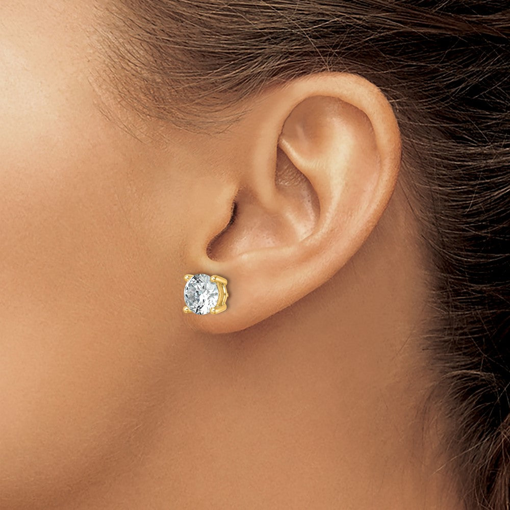 14k Yellow Gold White 6 Ct. Certified Lab Grown Diamond VS+ F+ Round Four Prong Stud Post Earrings