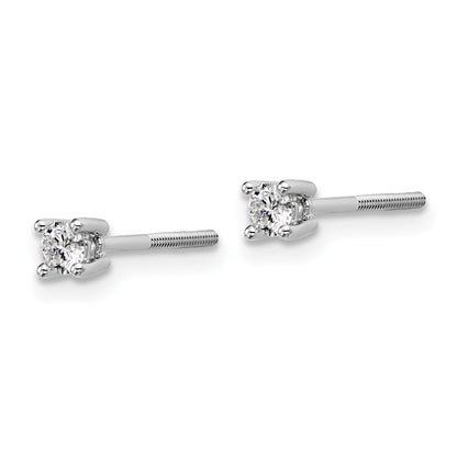 14K White Gold 1/5 Ctw Lab Grown Diamond Vs+ F+ Round 4 Prong Heavy Wt. Screwback Stud Earrings