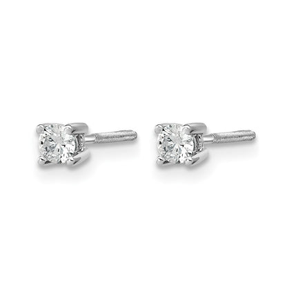 14K White Gold 1/5 Ctw Lab Grown Diamond Vs+ F+ Round 4 Prong Heavy Wt. Screwback Stud Earrings