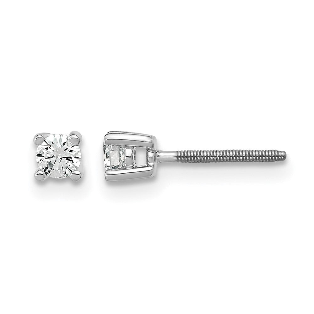 14K White Gold 1/5 Ctw Lab Grown Diamond Vs+ F+ Round 4 Prong Heavy Wt. Screwback Stud Earrings
