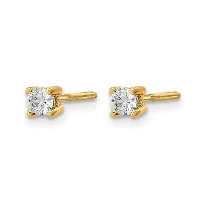 14K Yellow Gold 1/5 Ctw Certified Lab Grown Diamond Vs+ F+ Round 4 Prong Heavy Wt. Screwback Stud Earrings