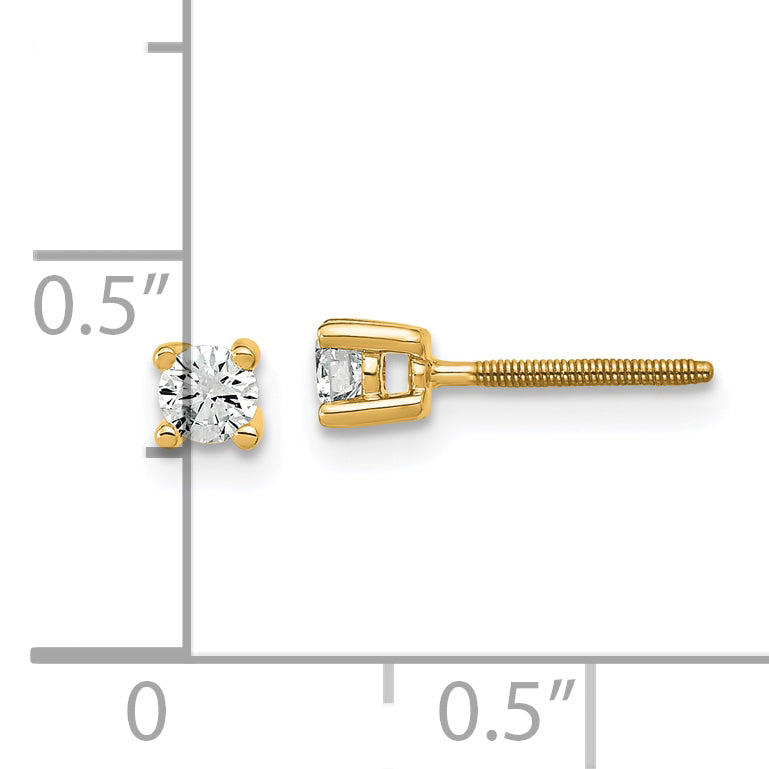 14K Yellow Gold 1/5 Ctw Lab Grown Diamond Vs+ F+ Round 4 Prong Heavy Wt. Screwback Stud Earrings