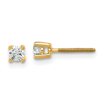 14K Yellow Gold 1/5 Ctw Lab Grown Diamond Vs+ F+ Round 4 Prong Heavy Wt. Screwback Stud Earrings