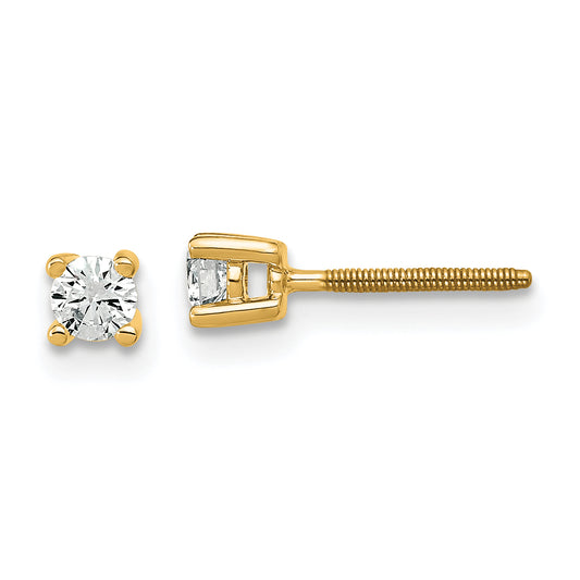 14K Yellow Gold 1/5 Ctw Lab Grown Diamond Vs+ F+ Round 4 Prong Heavy Wt. Screwback Stud Earrings