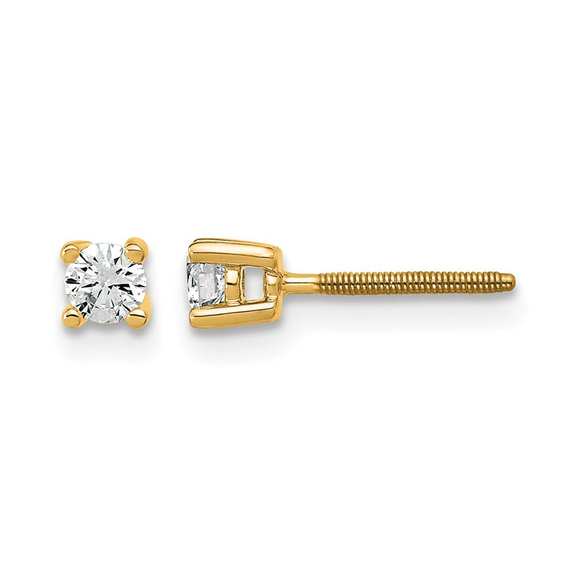 14k Yellow Gold 1/5 ctw Certified Lab Grown Diamond VS/SI+ G+ Round 4 Prong Heavy Wt. Screwback Stud Earrings