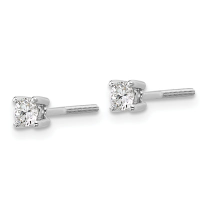 14K White Gold 1/4 Ctw Lab Grown Diamond Vs+ F+ Round 4 Prong Heavy Wt. Screwback Stud Earrings