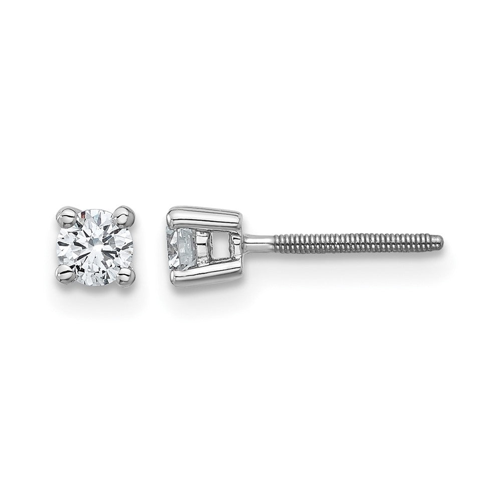 14K White Gold 1/4 Ctw Certified Lab Grown Diamond Vs+ F+ Round 4 Prong Heavy Wt. Screwback Stud Earrings