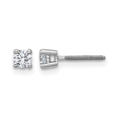 14K White Gold 1/4 Ctw Certified Lab Grown Diamond Vs+ F+ Round 4 Prong Heavy Wt. Screwback Stud Earrings