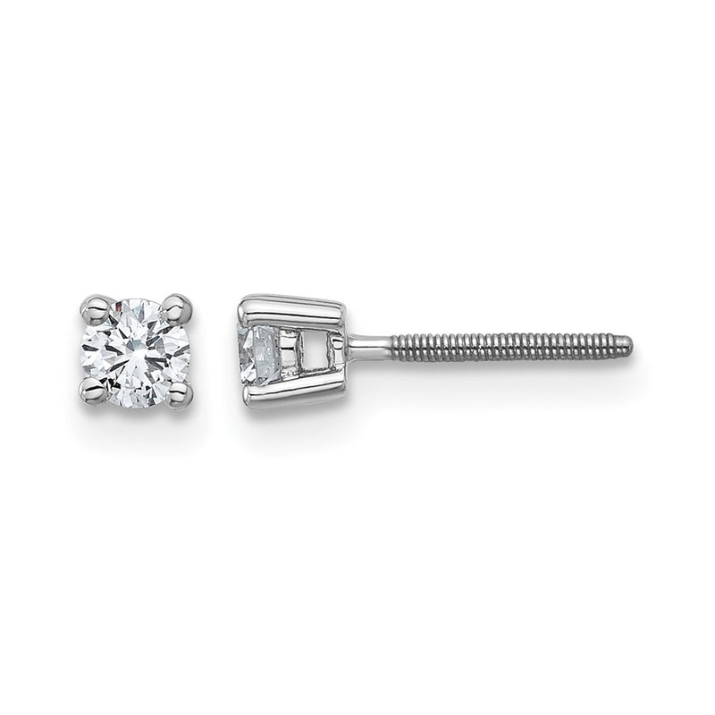 14K White Gold 1/4 Ctw Certified Lab Grown Diamond Vs+ F+ Round 4 Prong Heavy Wt. Screwback Stud Earrings