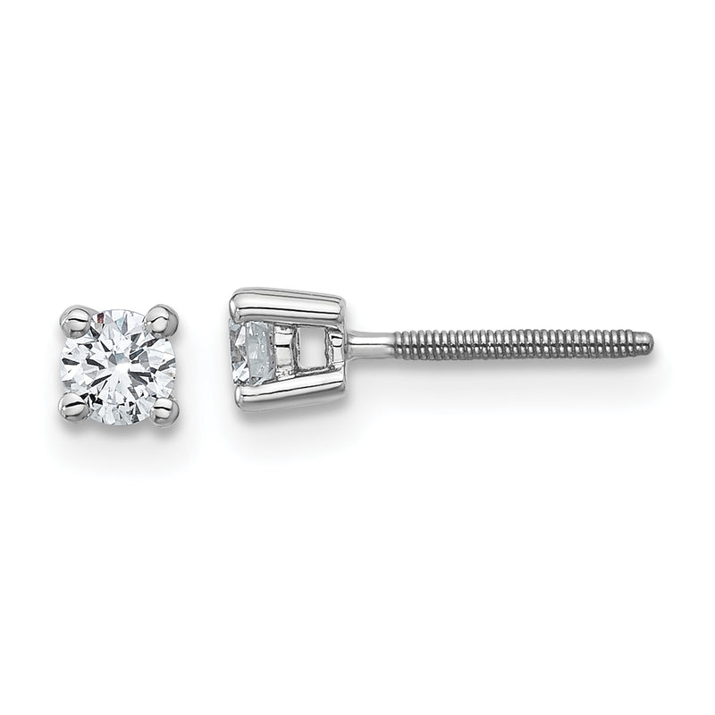 14K White Gold 1/4 Ctw Lab Grown Diamond Vs+ F+ Round 4 Prong Heavy Wt. Screwback Stud Earrings