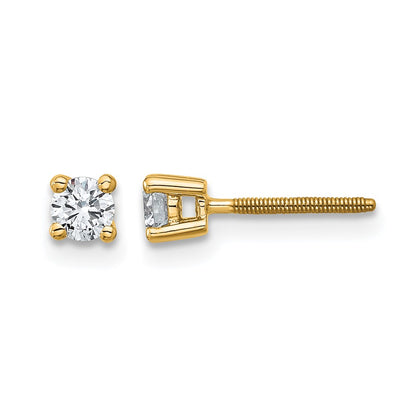 14K Yellow Gold 1/4 Ctw Certified Lab Grown Diamond Vs+ F+ Round 4 Prong Heavy Wt. Screwback Stud Earrings