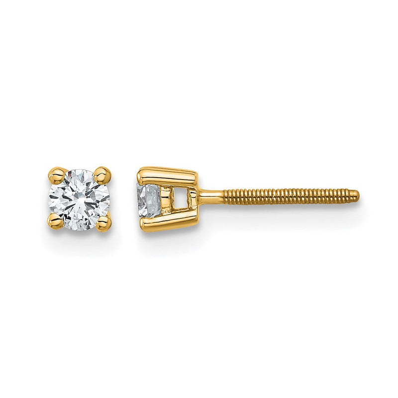 14K Yellow Gold 1/4 Ctw Certified Lab Grown Diamond Vs+ F+ Round 4 Prong Heavy Wt. Screwback Stud Earrings