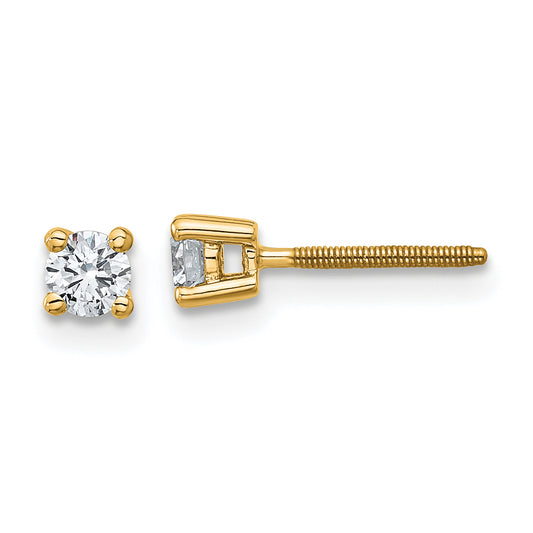 14k Yellow Gold 1/4 ctw Lab Grown Diamond VS/SI+ G+ Round 4 Prong Heavy Wt. Screwback Stud Earrings