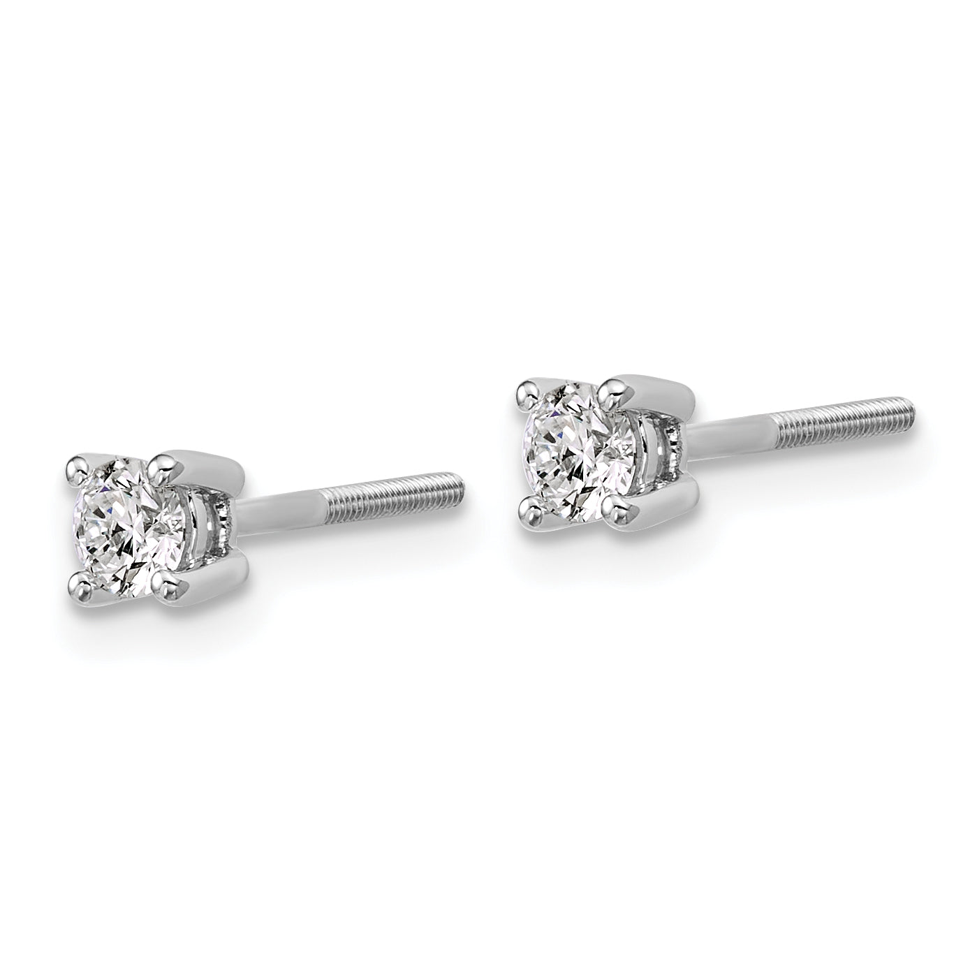 14K White Gold 1/3 Ctw Lab Grown Diamond Vs+ F+ Round 4 Prong Heavy Wt. Screwback Stud Earrings