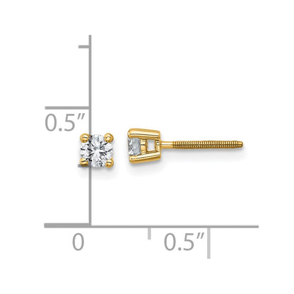 14k Yellow Gold 1/3 Ct. Certified Lab Grown Diamond VS/SI+ G+ Round Four Prong Screwback Stud Post Earrings