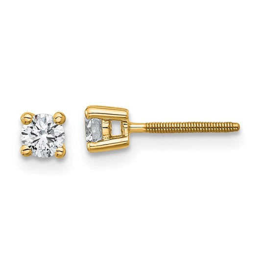 14k Yellow Gold 1/3 Ct. Certified Lab Grown Diamond VS/SI+ G+ Round Four Prong Screwback Stud Post Earrings