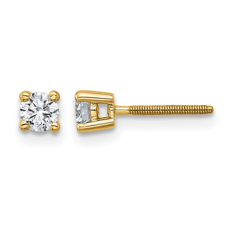 14k Yellow Gold 1/3 ctw Lab Grown Diamond VS/SI+ G+ Round 4 Prong Heavy Wt. Screwback Stud Earrings