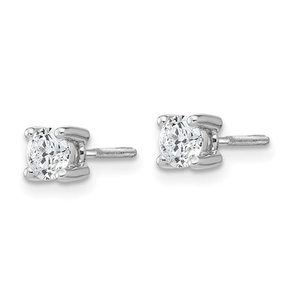 14k White Gold 1/2 Ct. Certified Lab Grown Diamond VS/SI+ G+ Round Four Prong Screwback Stud Post Earrings