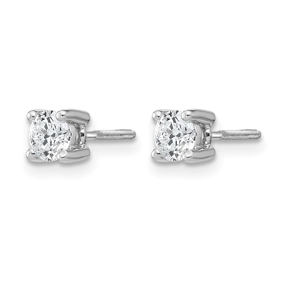 14k White Gold 1/2 Ct. Lab Grown Diamond VS/SI+ G+ Round Four Prong Screwback Stud Post Earrings