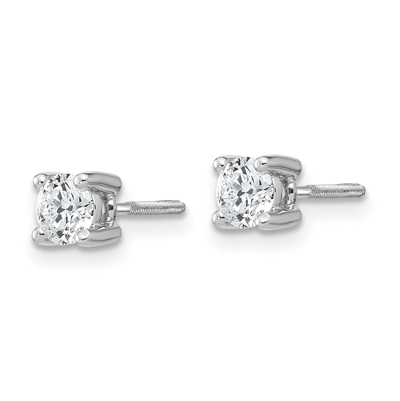 14K White Gold 1/2 Ctw Certified Lab Grown Diamond Vs+ F+ Round 4 Prong Heavy Wt. Screwback Stud Earrings