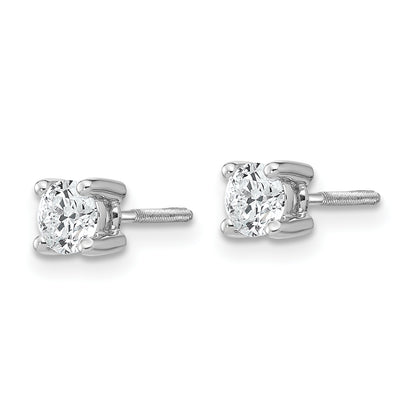 14K White Gold 1/2 Ctw Certified Lab Grown Diamond Vs+ F+ Round 4 Prong Heavy Wt. Screwback Stud Earrings