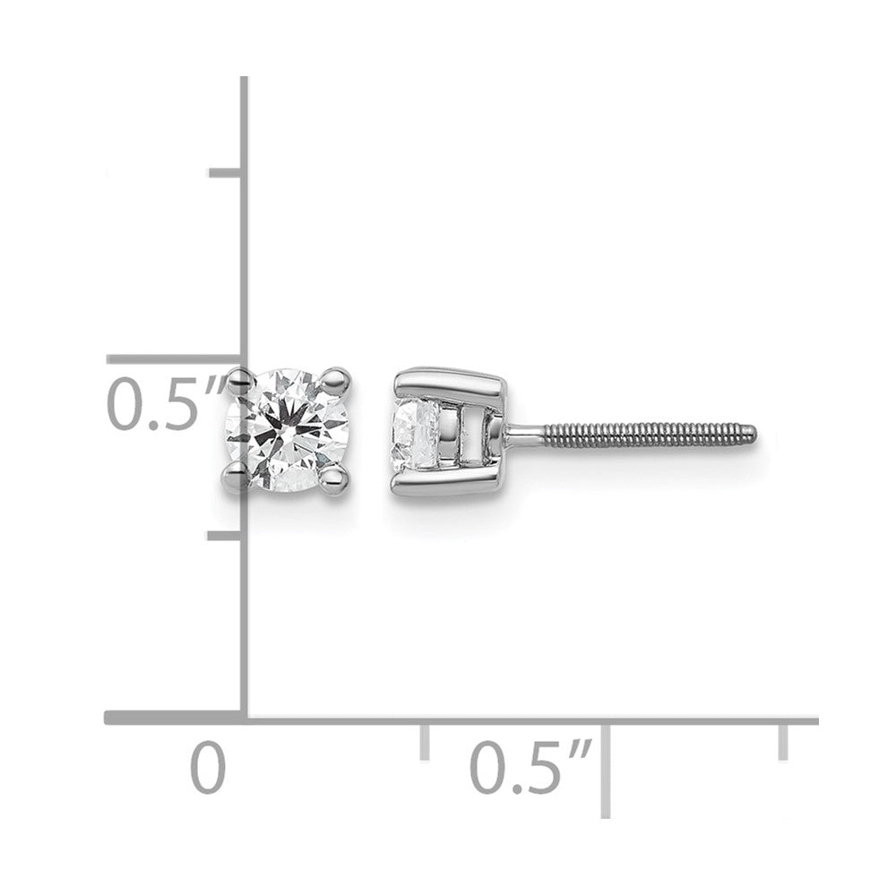 14k White Gold 1/2 Ct. Lab Grown Diamond VS/SI+ G+ Round Four Prong Screwback Stud Post Earrings