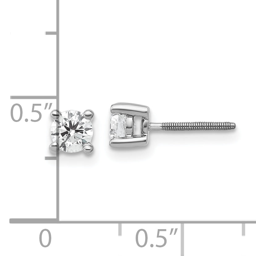 14K White Gold 1/2 Ctw Certified Lab Grown Diamond Vs+ F+ Round 4 Prong Heavy Wt. Screwback Stud Earrings
