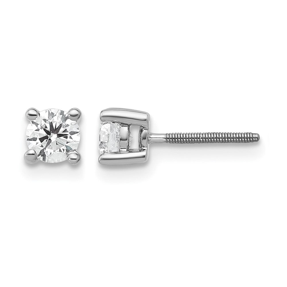 14k White Gold 1/2 Ct. Certified Lab Grown Diamond VS/SI+ G+ Round Four Prong Screwback Stud Post Earrings