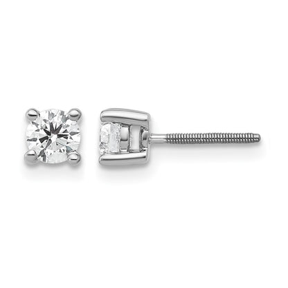 14k White Gold 1/2 Ct. Certified Lab Grown Diamond VS/SI+ G+ Round Four Prong Screwback Stud Post Earrings