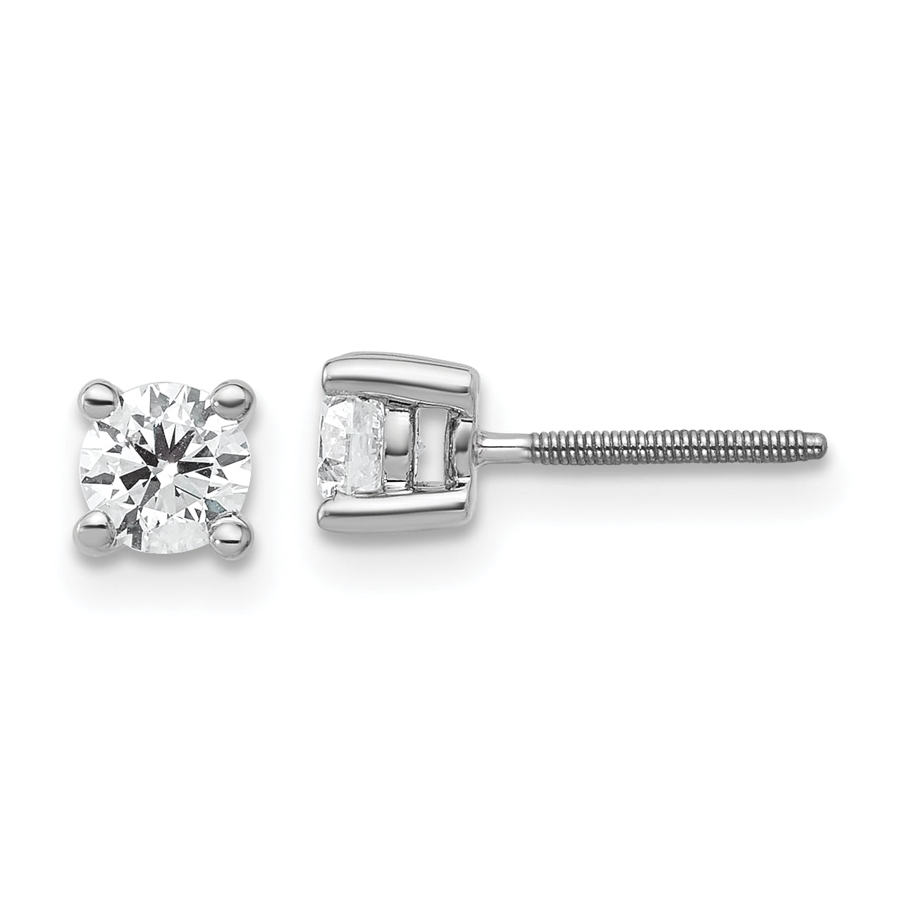 14K White Gold 1/2 Ctw Certified Lab Grown Diamond Vs+ F+ Round 4 Prong Heavy Wt. Screwback Stud Earrings