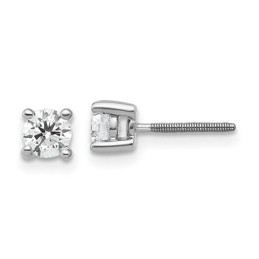 14k White Gold 1/2 Ct. Certified Lab Grown Diamond VS/SI+ G+ Round Four Prong Screwback Stud Post Earrings
