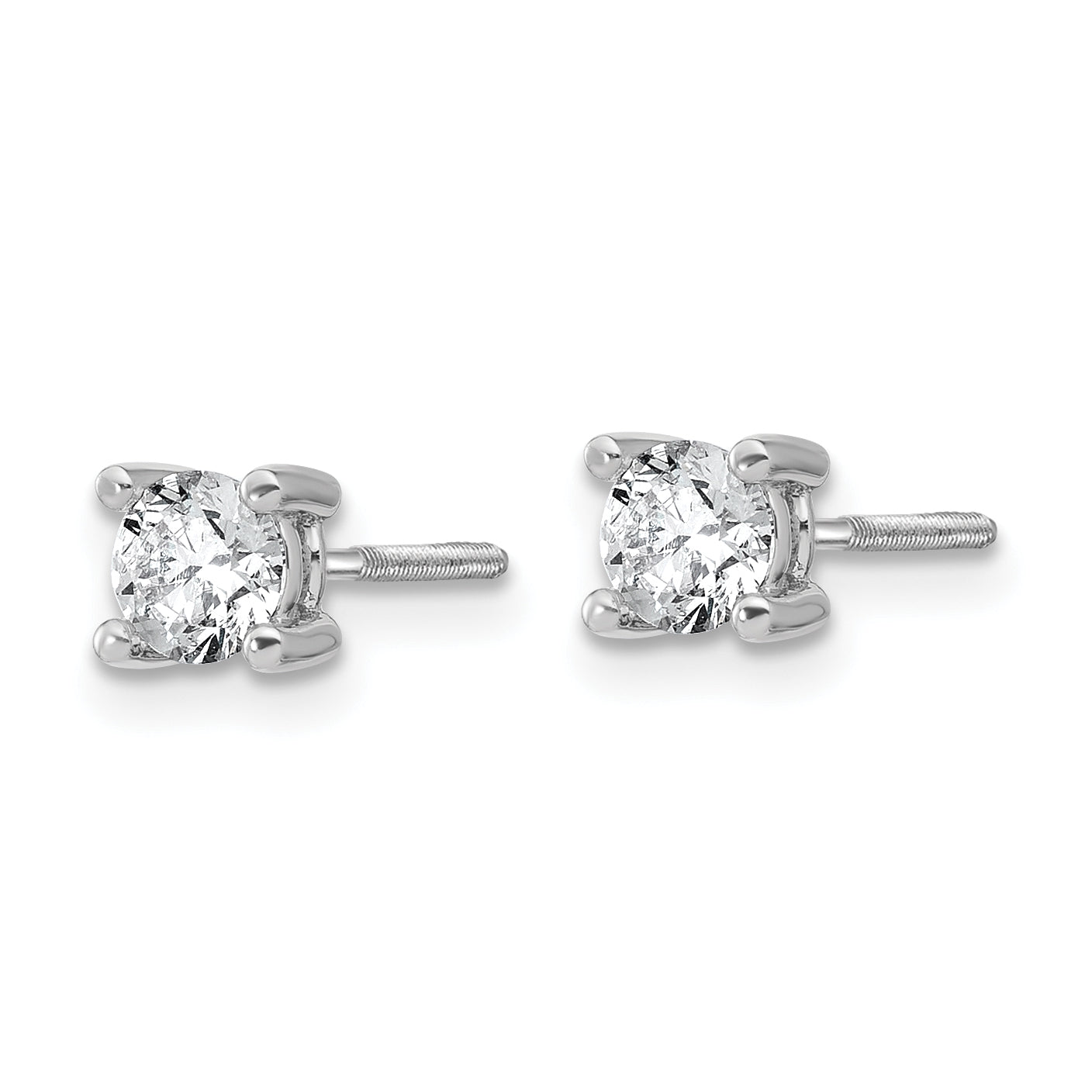 14K White Gold 2/3 Ctw Lab Grown Diamond Vs+ F+ Round 4 Prong Heavy Wt. Screwback Stud Earrings