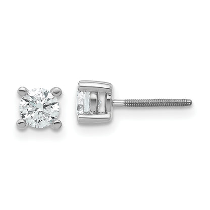 14K White Gold 2/3 Ctw Lab Grown Diamond Vs+ F+ Round 4 Prong Heavy Wt. Screwback Stud Earrings
