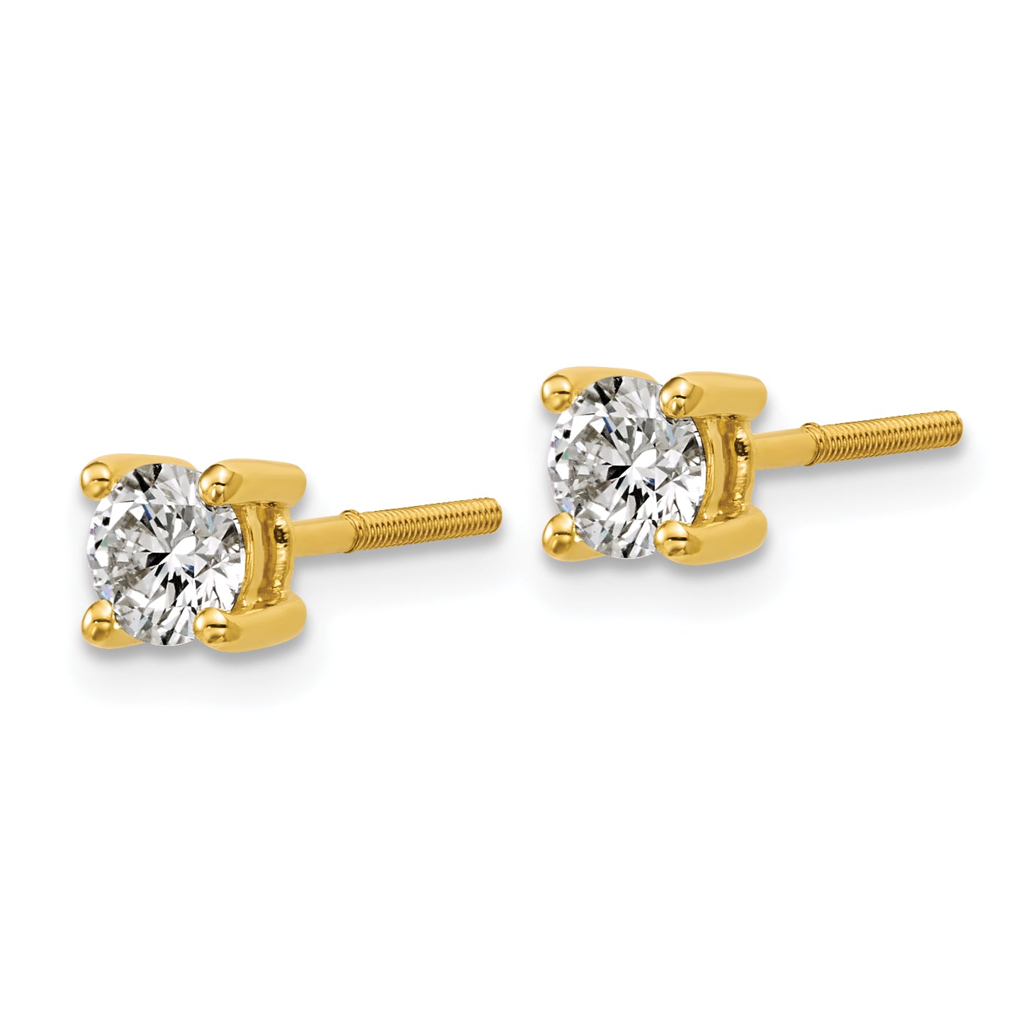 14K Yellow Gold 2/3 Ctw Lab Grown Diamond Vs+ F+ Round 4 Prong Heavy Wt. Screwback Stud Earrings