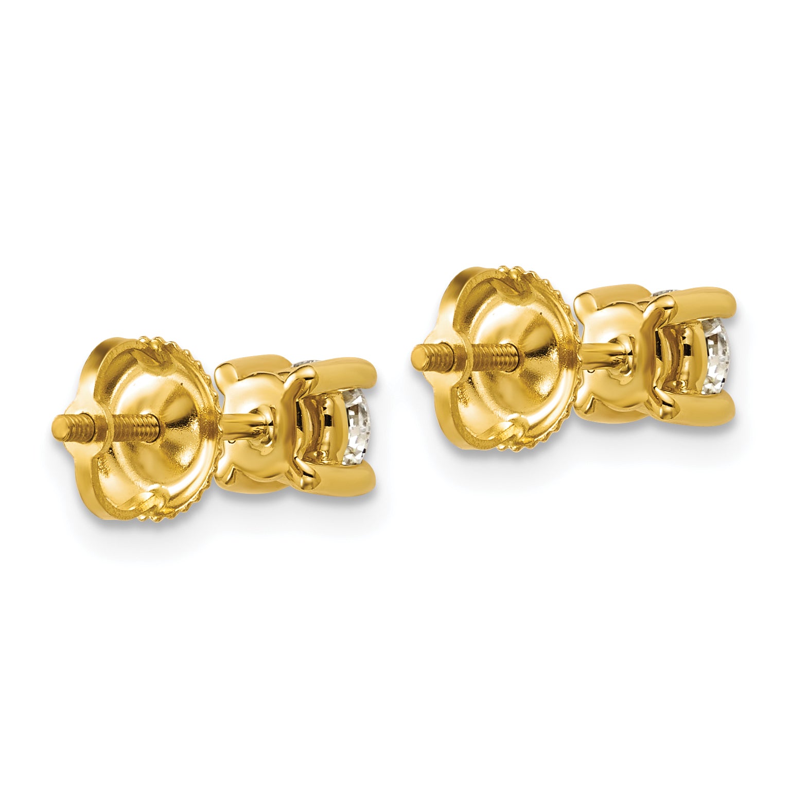 14K Yellow Gold 2/3 Ctw Lab Grown Diamond Vs+ F+ Round 4 Prong Heavy Wt. Screwback Stud Earrings