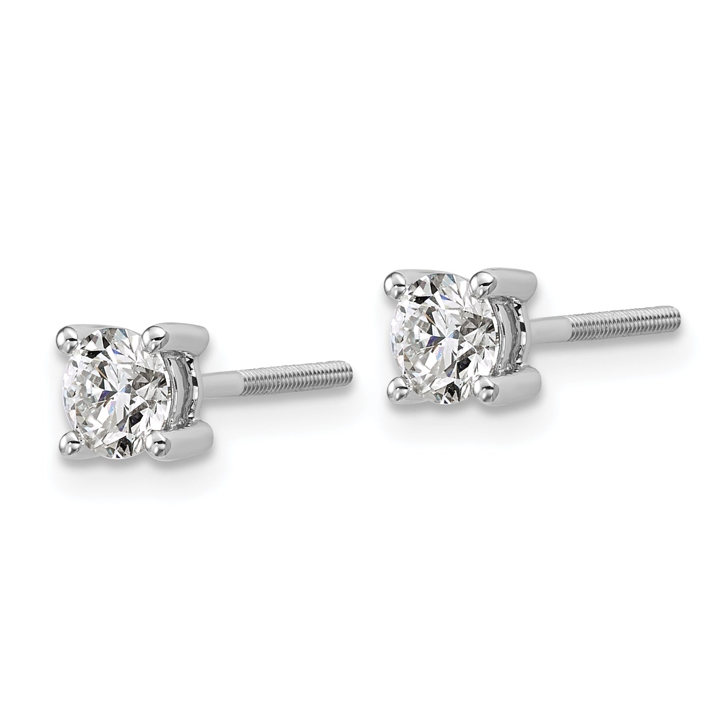 14K White Gold 3/4 Ctw Certified Lab Grown Diamond Vs+ F+ Round 4 Prong Heavy Wt. Screwback Stud Earrings