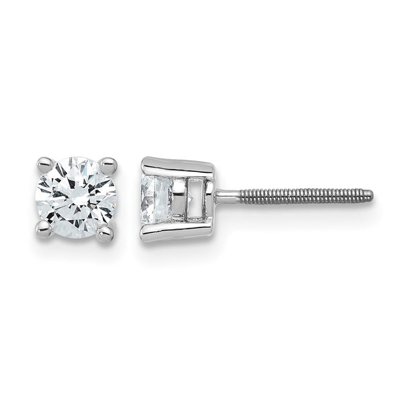 14K White Gold 3/4 Ctw Lab Grown Diamond Vs+ F+ Round 4 Prong Heavy Wt. Screwback Stud Earrings