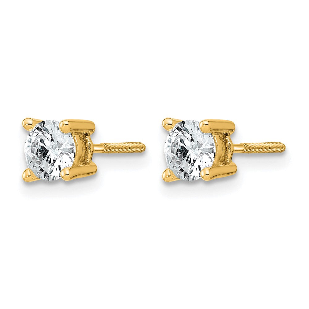 14k Yellow Gold 3/4 ct Lab Grown Diamond VS/SI+ G+ Round Four Prong Screwback Stud Post Earrings