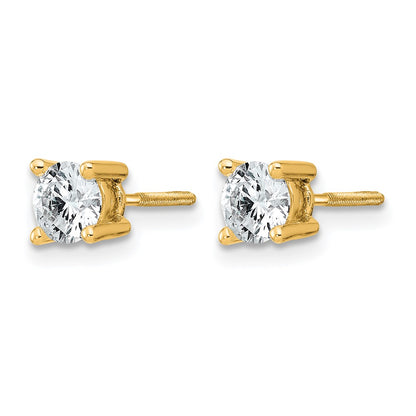 14k Yellow Gold 3/4 ct Lab Grown Diamond VS/SI+ G+ Round Four Prong Screwback Stud Post Earrings