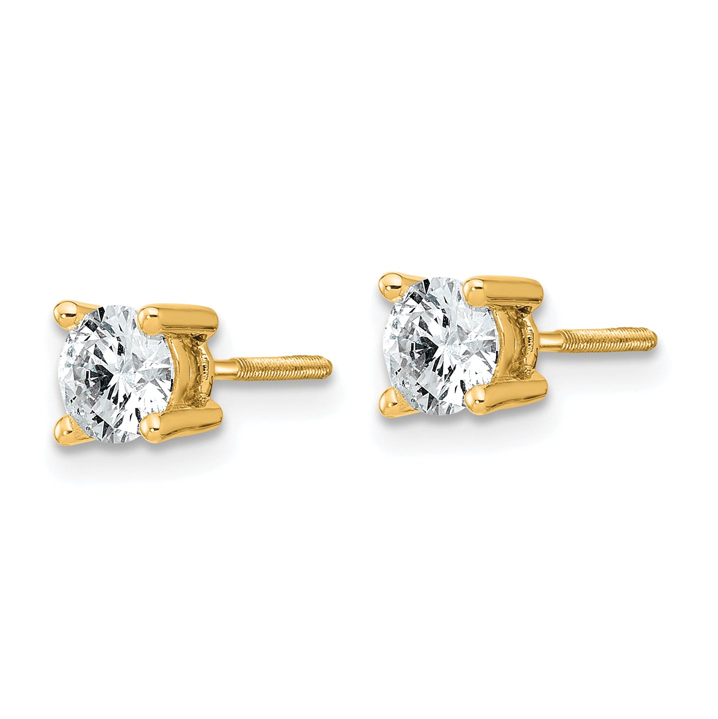 14k Yellow Gold 3/4 ctw Lab Grown Diamond VS/SI+ G+ Round 4 Prong Heavy Wt. Screwback Stud Earrings