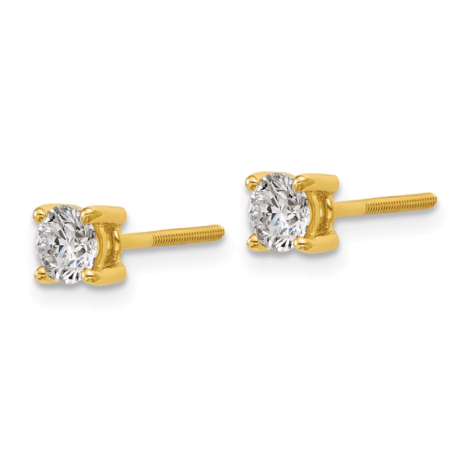 14K Yellow Gold 3/4 Ctw Certified Lab Grown Diamond Vs+ F+ Round 4 Prong Heavy Wt. Screwback Stud Earrings