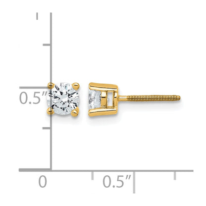 14k Yellow Gold 3/4 ct Lab Grown Diamond VS/SI+ G+ Round Four Prong Screwback Stud Post Earrings