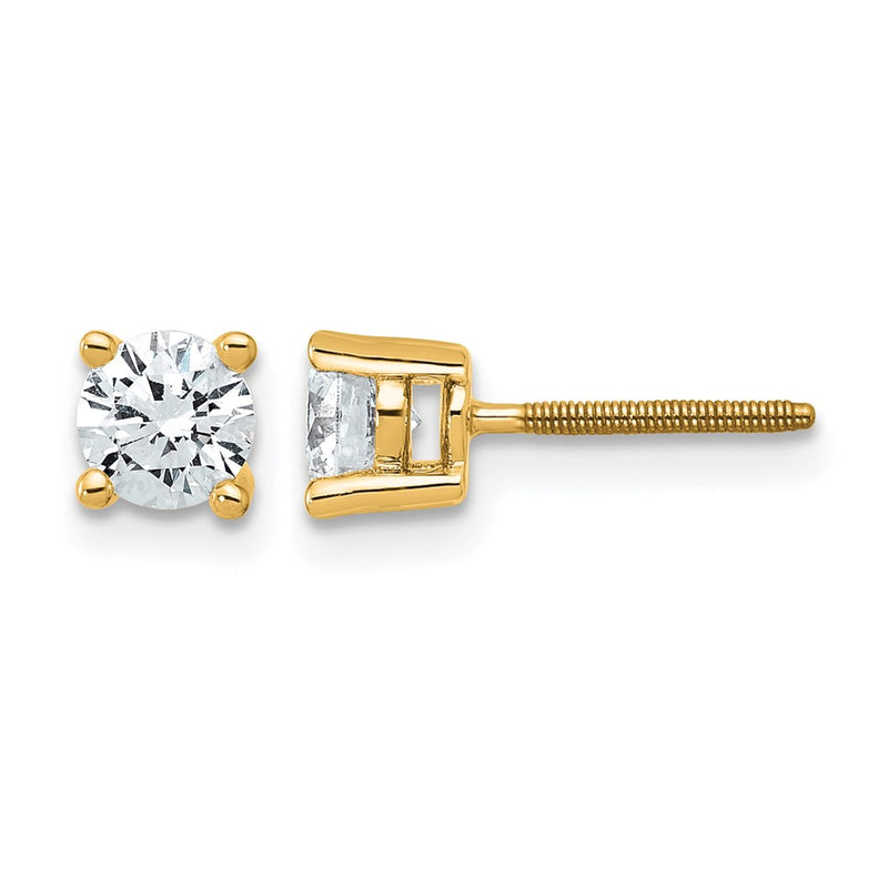 14K Yellow Gold 3/4 Ctw Certified Lab Grown Diamond Vs+ F+ Round 4 Prong Heavy Wt. Screwback Stud Earrings