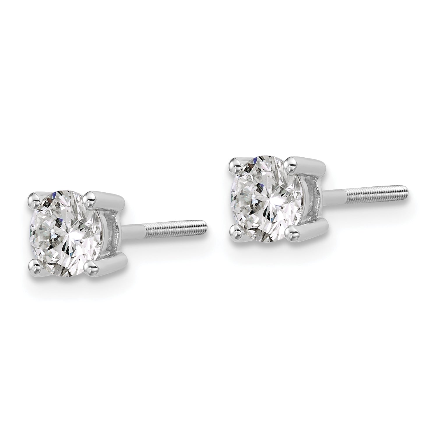 14k White Gold 1 ctw Certified Lab Grown Diamond VS/SI+ G+ Round 4 Prong Heavy Wt. Screwback Stud Earrings
