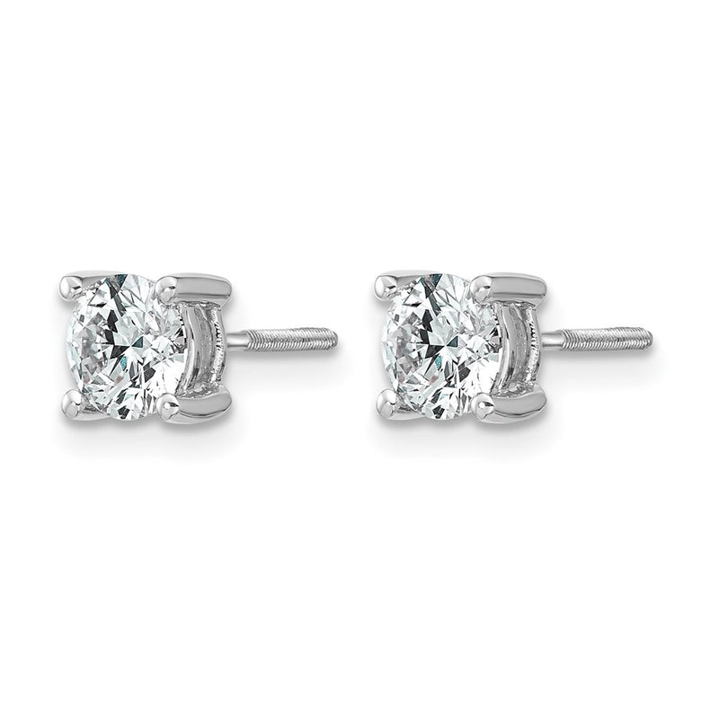 14K White Gold 1 Ctw Lab Grown Diamond Vs+ F+ Round 4 Prong Heavy Wt. Screwback Stud Earrings