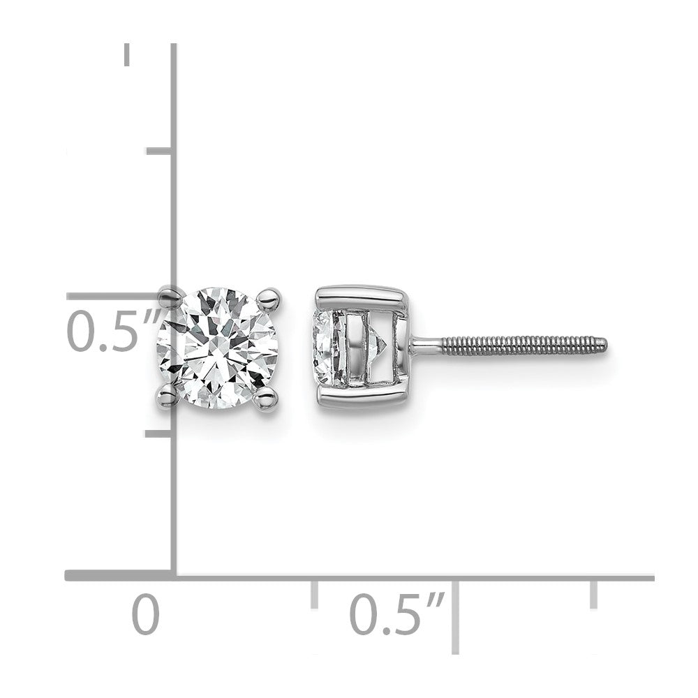 14K White Gold 1 Ctw Lab Grown Diamond Vs+ F+ Round 4 Prong Heavy Wt. Screwback Stud Earrings