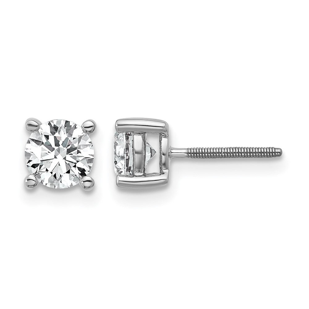 14k White Gold 1 Ct. Lab Grown Diamond VS/SI+ G+ Round Four Prong Screwback Stud Post Earrings