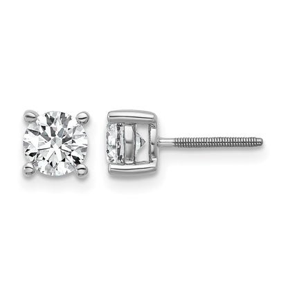 14k White Gold 1 Ct. Lab Grown Diamond VS/SI+ G+ Round Four Prong Screwback Stud Post Earrings