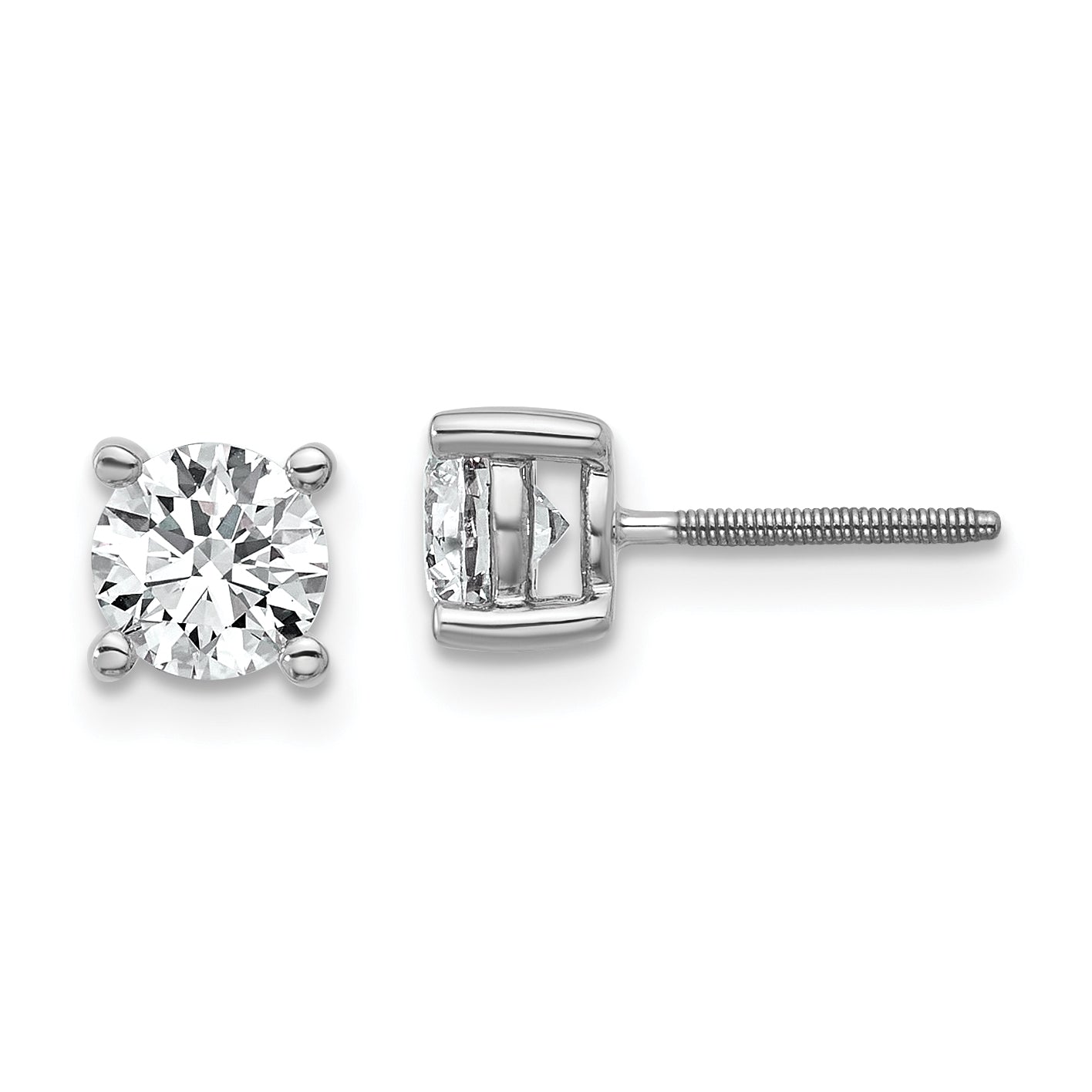 14k White Gold 1 ctw Certified Lab Grown Diamond VS/SI+ G+ Round 4 Prong Heavy Wt. Screwback Stud Earrings